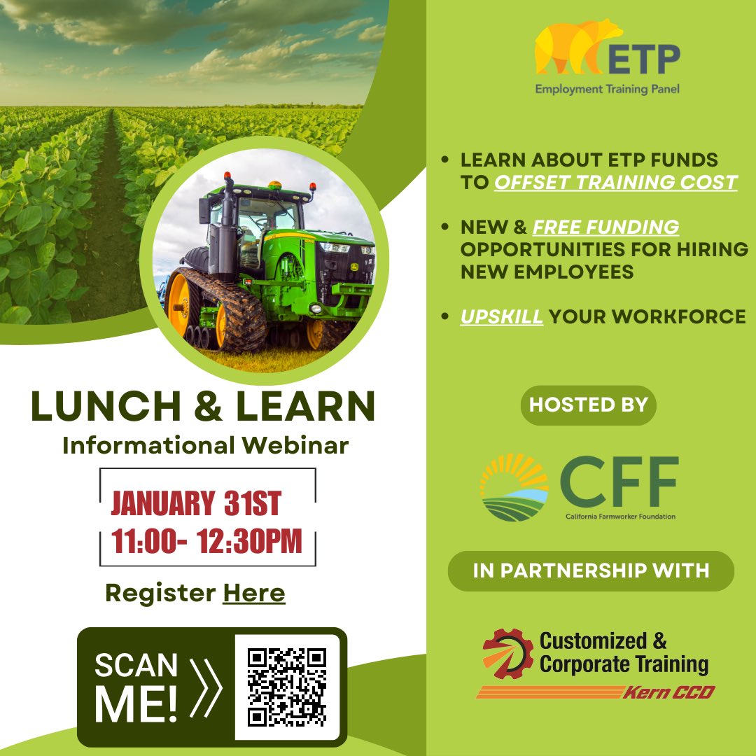 We are excited to partner with California Farmworker Foundation in bringing this lunch &amp; learn opportunity to the Ag community! 🚜🌾

Grab your lunch 🥙 and join us virtually Wednesday, January 31st at 11am 

Check out the details below ⬇️ and RSVP today 🗓️