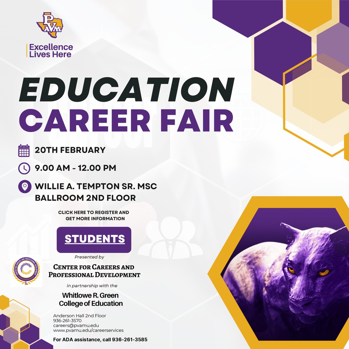 Education Career Fair! - February 20th - 9AM / 12PM  - Willie A. Tempton SR. MSC Ballroom 2nd Floor - Please show up!
