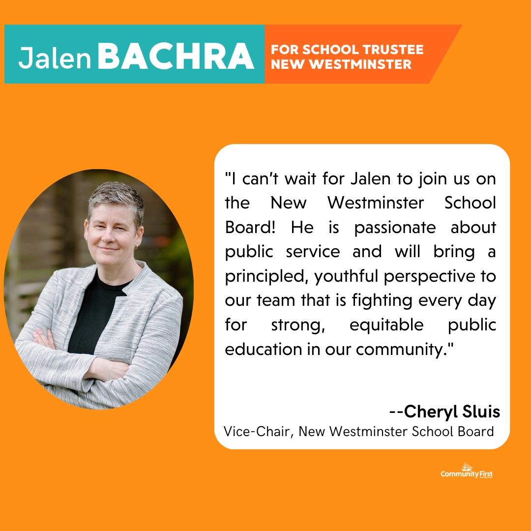 Bringing a student's perspective and a proven track record of advocacy for student is truly important. Thank you to current School Board Chair Maya Russell and Vice-Chair Cheryl Sluis for your endorsement of Jalen Bachra in the by-election.