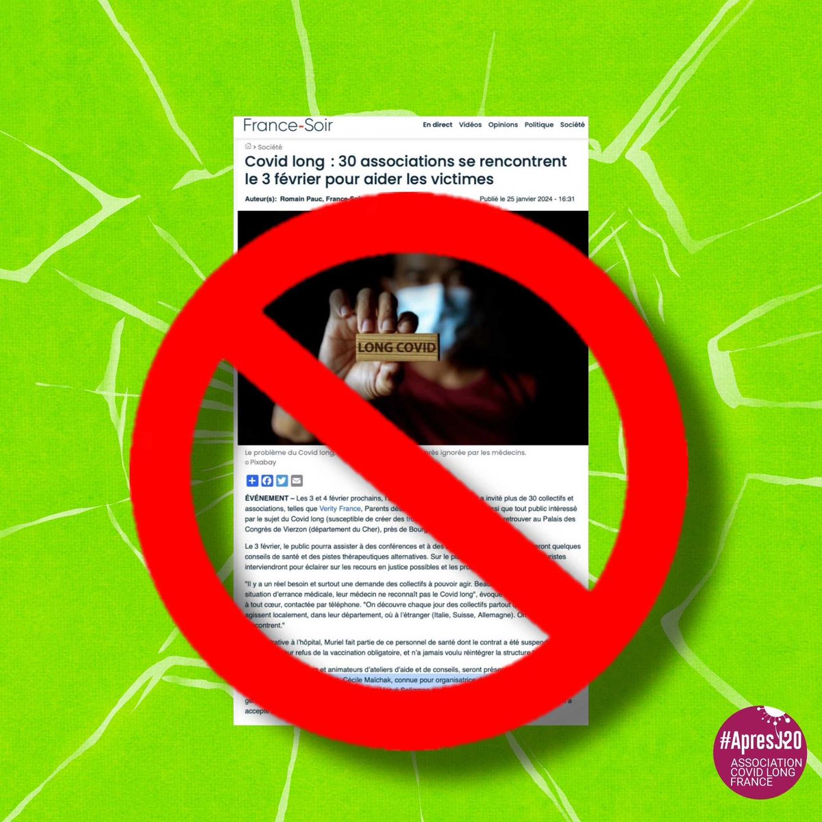 ‼️Nous ne faisons pas partie de ces 30 associations et tenons à mettre en garde les malades #CovidLong contre les "conseils de santé et pistes thérapeutiques alternatives" proposées.
À ce jour aucun traitement curatif n'est scientifiquement validé pour le Covid Long.

#ApresJ20👇