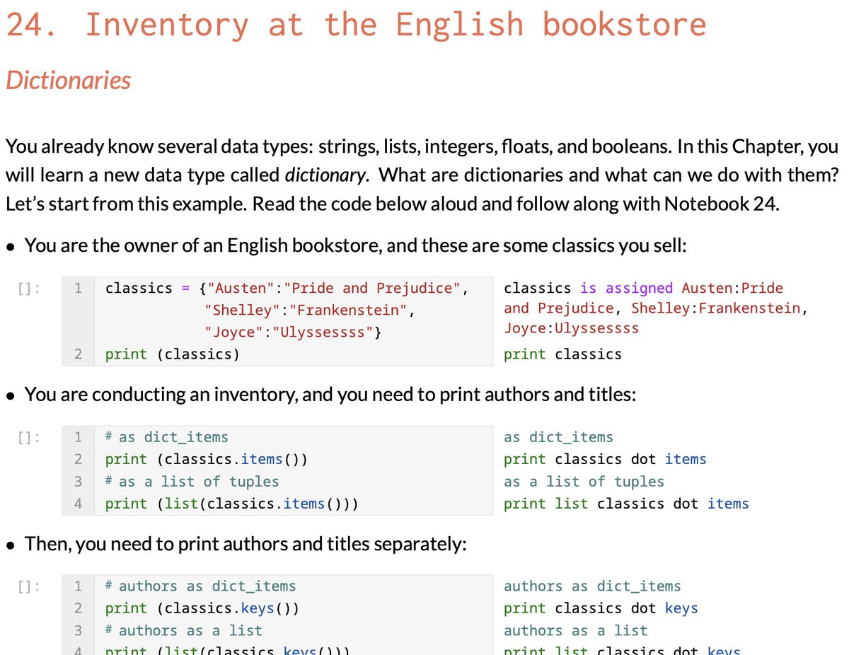 Chapter 24 of Learn Python with Jupyter is out! It is about dictionaries! I hope you find it useful!

You can download the free book and notebooks at learnpythonwithjupyter.com! Enjoy learning to code!