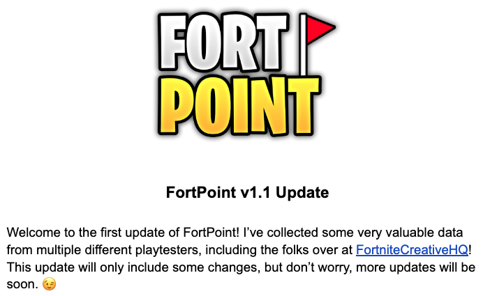 Early update drop! 🤯

The new update for FortPoint is OUT!

Read the Patch Notes here: tinyurl.com/FP-Update-1

🗺️: 8532-4630-3725
#Fortnite #FortniteChapter5 #FortniteCreative