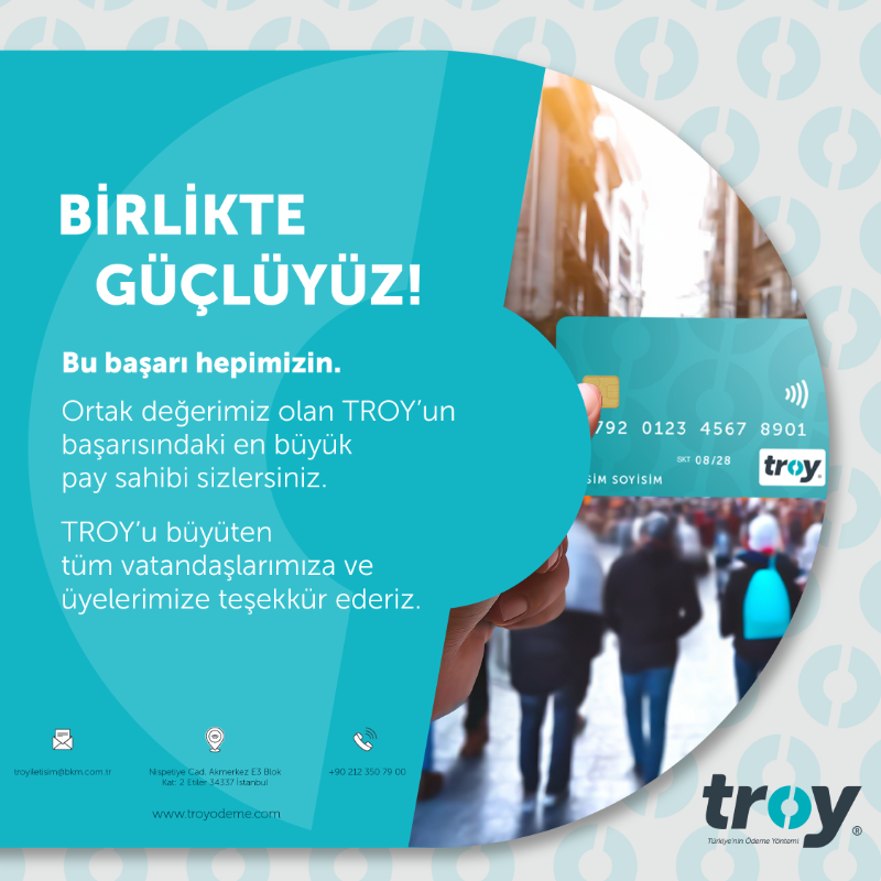 TroyOdeme's tweet photo. TROY'un Gücü Türkiye'nin Gücü!

Türkiye'nin ödeme yöntemi TROY 2023 yılında 15 kat büyüdü.

#troyodeme
#birliktegucluyuz