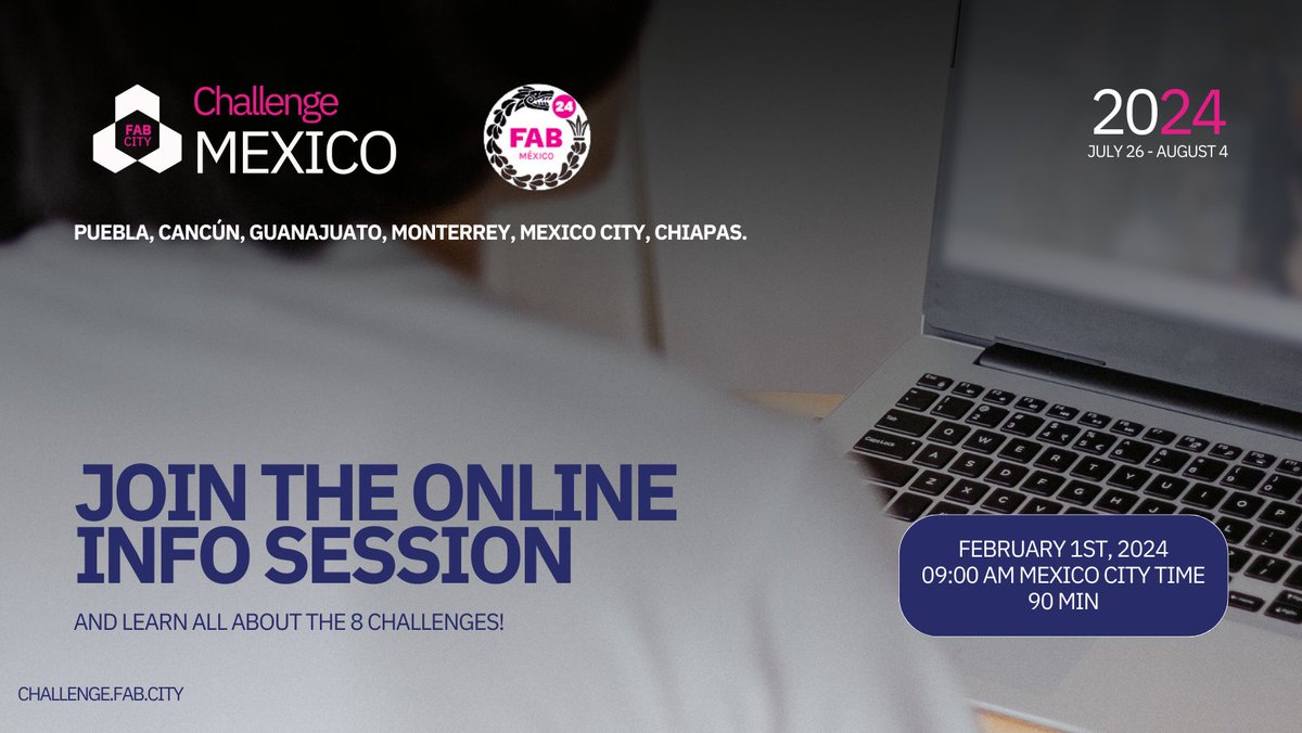 fabcityglobal's tweet image. 📢 Are you thinking of applying to the FCCMex24?
Discover more about the 8 challenges at our info session on February 1st at 4pm CET // 9am CST!
Register: zoom.us/meeting/regist…
⏰Applications are open until on Feb 18th!
@FabFndn @IDITIbero