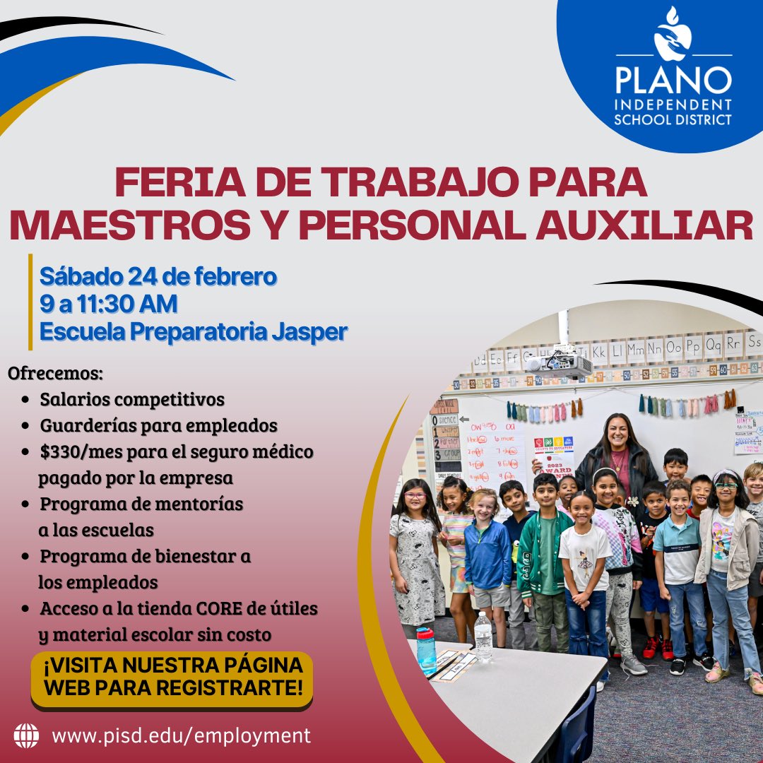 Join one of the premier school districts in the nation!  Come see us February 24th at the Plano ISD Job Fair! <a href="/Plano_Schools/">Plano ISD</a> <a href="/PISDeas/">PISD EAS</a> <a href="/PlanoISDSAS/">PISD SAS</a> <a href="/MAS_PlanoISD/">Multilingual Academic Services PISD</a> <a href="/PISDAthDept/">Plano ISD Athletic Department</a> <a href="/pisd_smt/">PISD Student Management Team</a> <a href="/PISDLearns/">PISDLearns</a> <a href="/Planocounselors/">Plano ISD Counseling Services</a> <a href="/PISDFineArts/">Plano ISD Fine Arts</a> <a href="/PISDPTACouncil/">PlanoISD PTA Council</a>  <a href="/KristinHebert10/">Kristin Hebert, Ed.D.</a> <a href="/tnolanwilliams/">Theresa N Williams</a>
