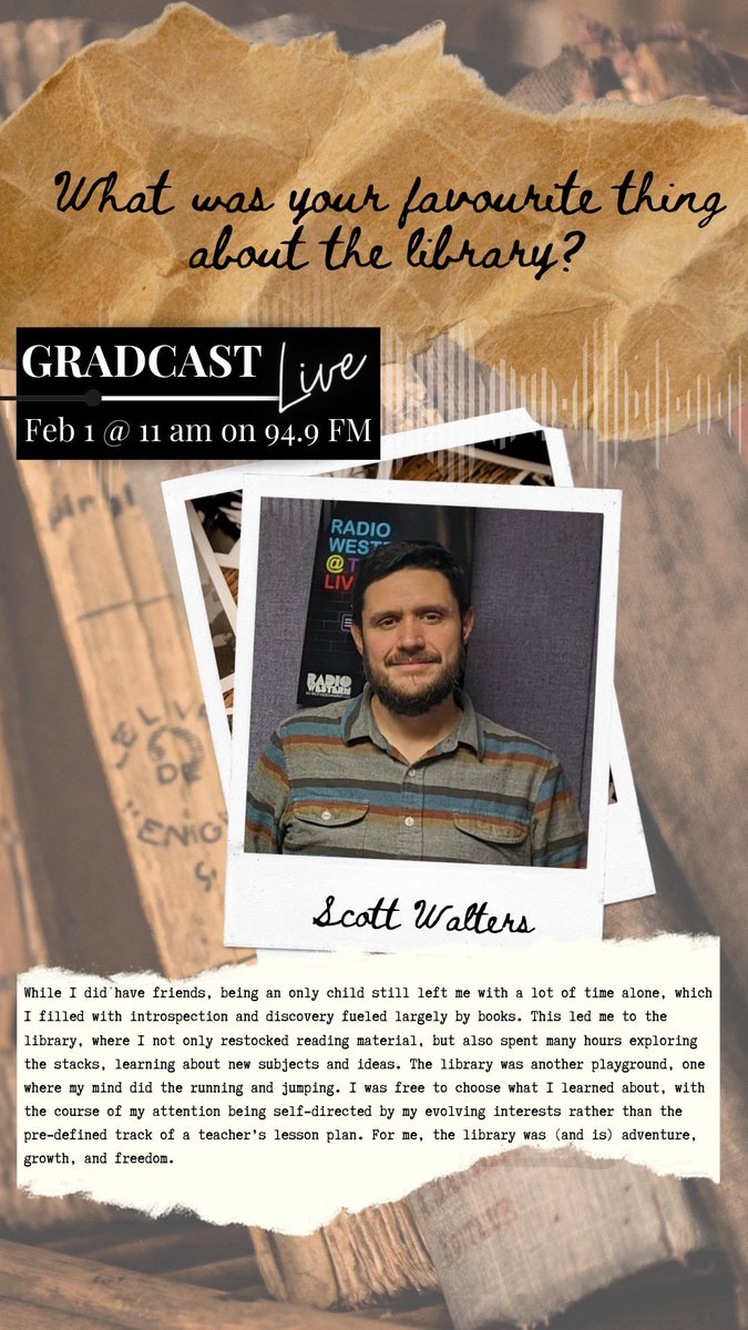 GradcastRadio's tweet image. #GradCastLive drops Thursday at 11 am @radiowestern and we’re all about #academiclibraries like those @westernulibs 📚 

Our show will cover what an academic library is, what distinguishes it from #publiclibraryprograms, and how we as hosts use the library! ✨

#uwo #ldnont