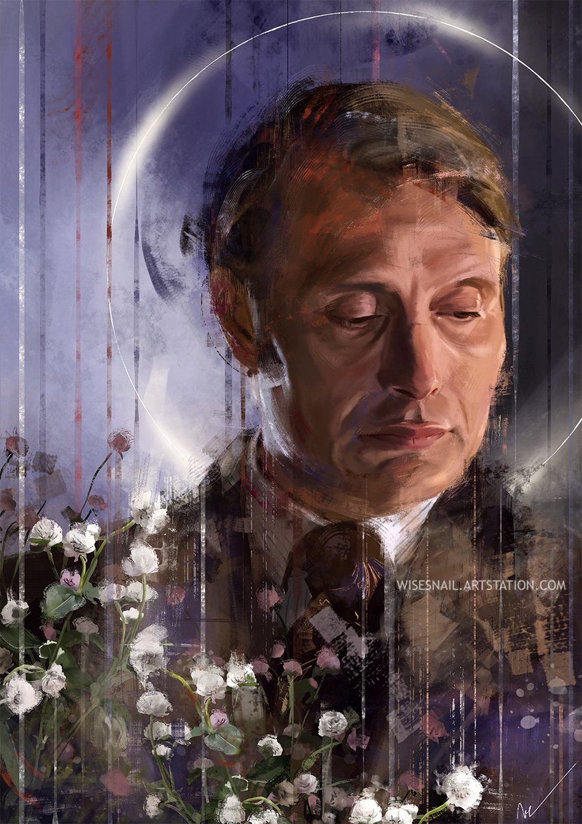 Long time without posting something #Hannibal related... Just checking that I can still paint #MadsMikkelsen 's face <; I hope you like it! #HannibalLecter #Wisesnail #Portrait