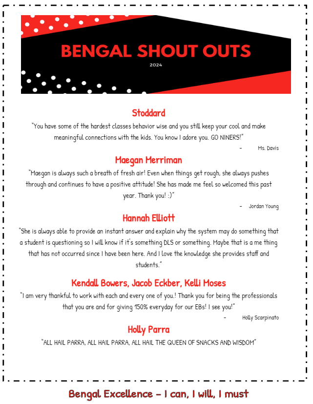 Bengal Shout Outs for the week!