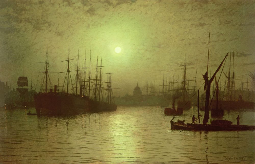 Nightfall on the Thames by John Atkinson Grimshaw 1880 Oil on Board (Leeds City Art Gallery)