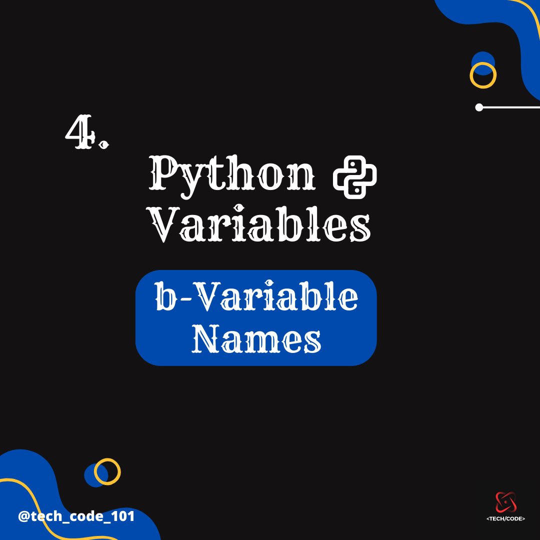 TechCode101's tweet image. Python variable names made easy😌 
#pythonvariables #Python