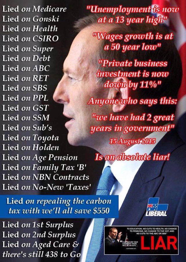 @Cosmojc @ShitFuckery1 And Abbott’s truckload of broken promises!