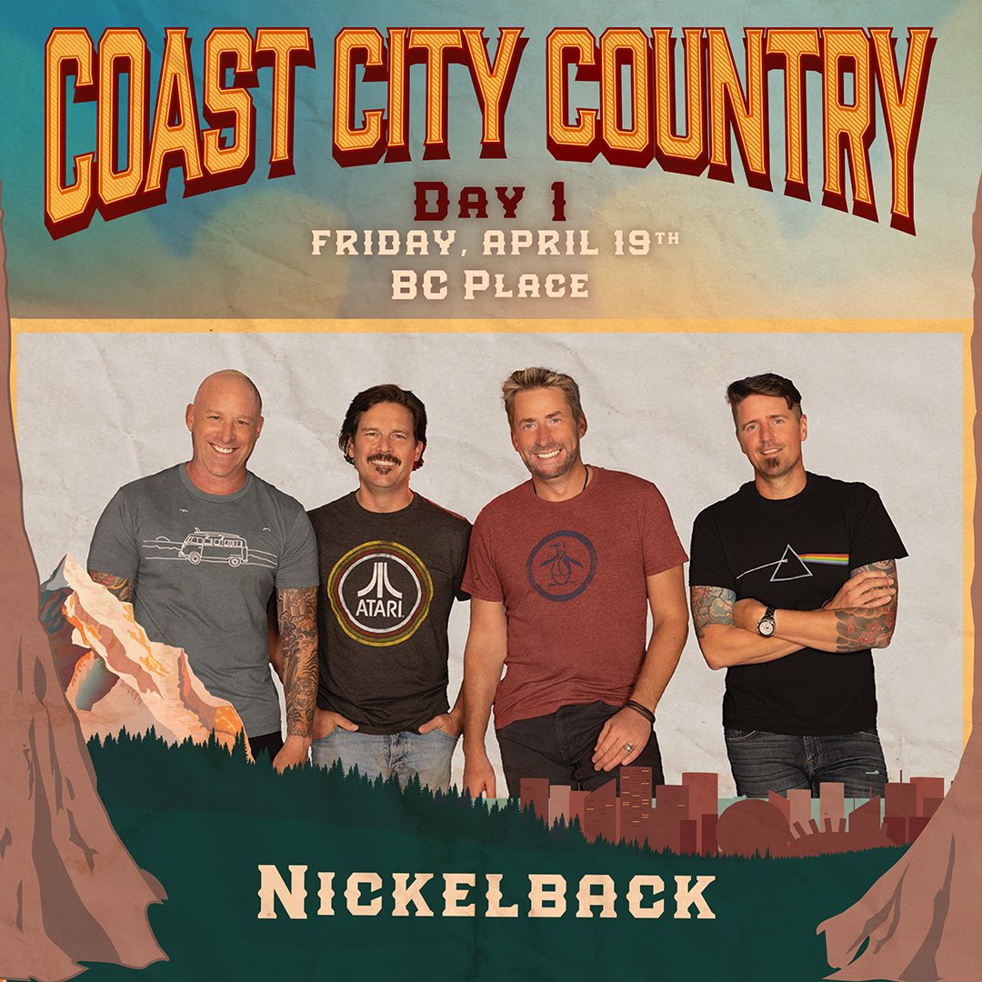 🇨🇦Music Hall of Fame recipients @Nickelback bring their chart-topping hits to Day 1 of #CCC2024 Friday, April 19! 🔥Time to Get Rollin’ 🚌 & grab those tix! 🔗: coastcitycountry.com/tickets