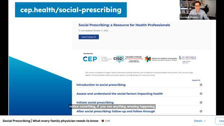 Thank you @DominikNowakMD, Natasha Beaudin, Tameika Shaw(@TAIBU_CHC) & Janet Rodriguez for Social prescribing: What every family physician needs to know at the FMS event (@OntarioCollege). Check out our SP resource @AllianceON, @UnityHealthTO, @CISP_ICPS tools.cep.health/tool/social-pr…