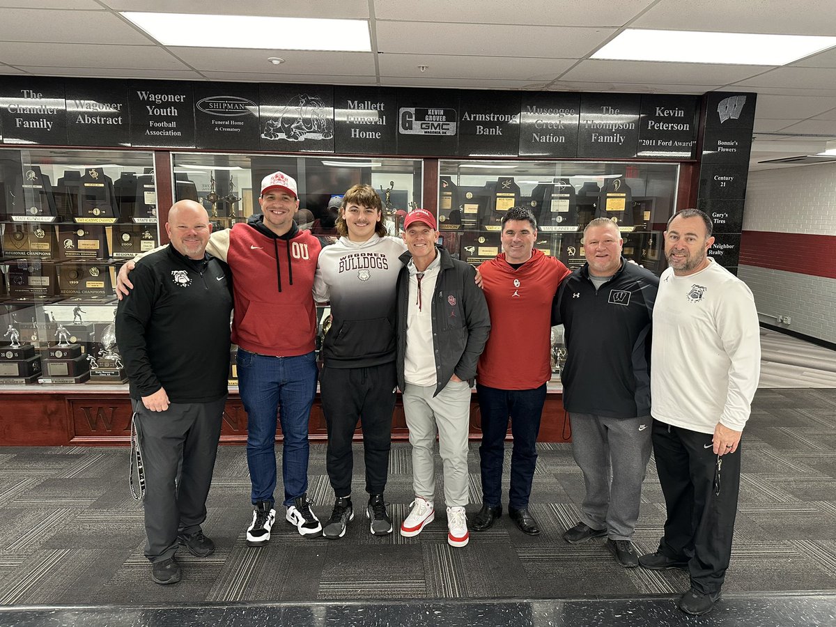 So excited to see Oklahoma Sooner football in the house today! Coach Venables, Coach Chavis, and Coach Litrell stopped by to check on Alex Shieldnight, their future Sooner defensive end!