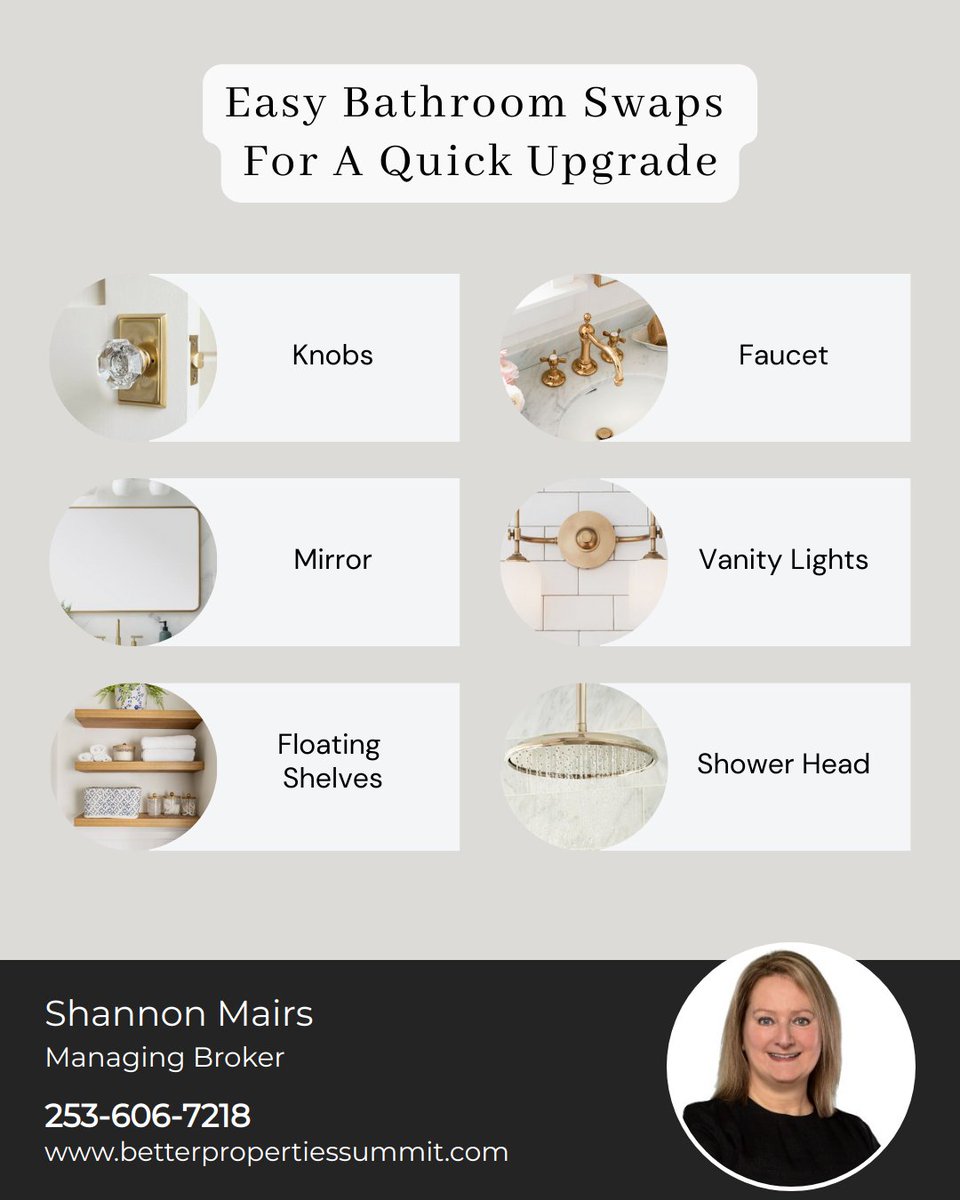 Give your bathroom a whole new feel with these easy bathroom swaps! The idea here is to focus on the easy swaps–like fixtures, cabinet pulls and door knobs, lighting, and storage. The bonus is that upgrading your bathroom with some easy swaps can also add value to your home!