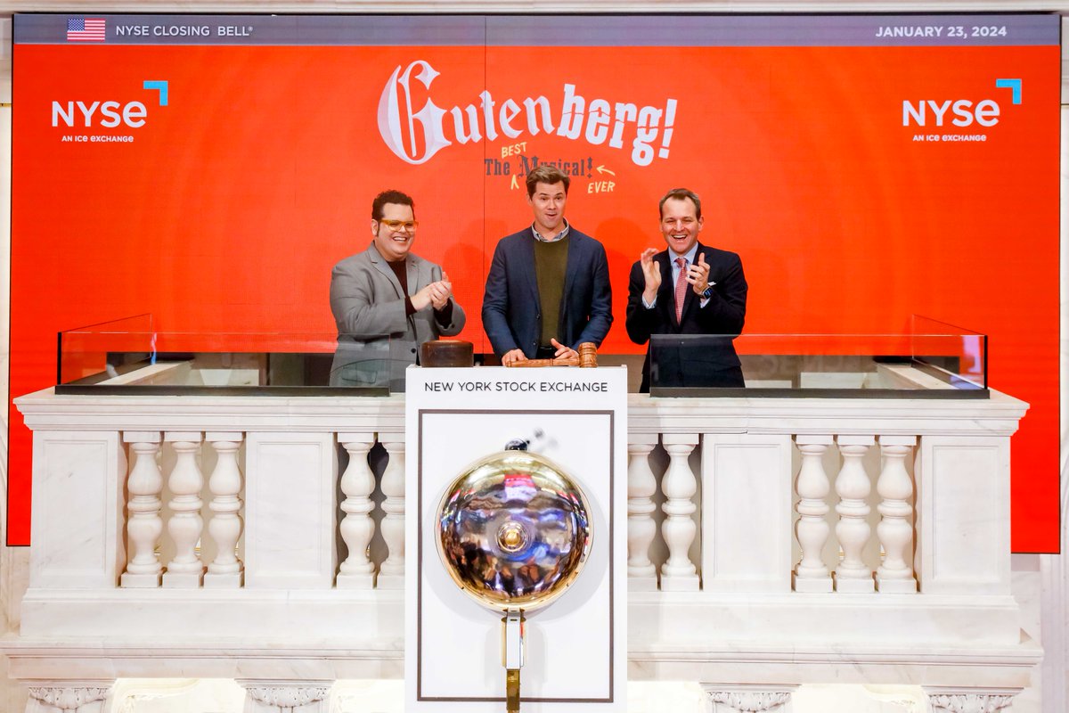 Happy Trails to @GutenbergBwy the Musical! The dynamic duo of @joshgad and Andrew Rannells closed the markets to mark the triumph of their Broadway run 🧡
