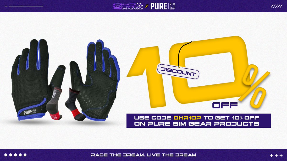 OneHubRacing's tweet photo. PURE SIM GEAR DISCOUNT π°
Use code OHR10P
For 10% discount on their Sim Racing Gloves or Socks π§¦π§€
Check them out here π https://t.co/A2lXXerCQ0
#PureSimGear https://t.co/bYvJBzTHgI