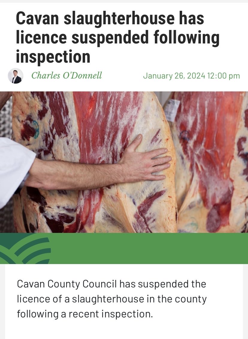 Cavan slaughterhouse has licence  suspended for breach of food safety and animal welfare regulations. Considering all slaughter houses are pretty much the bowels of hell, this must be another level of abuse.Poor animals #sentientbeings #animalagriculture #govegan