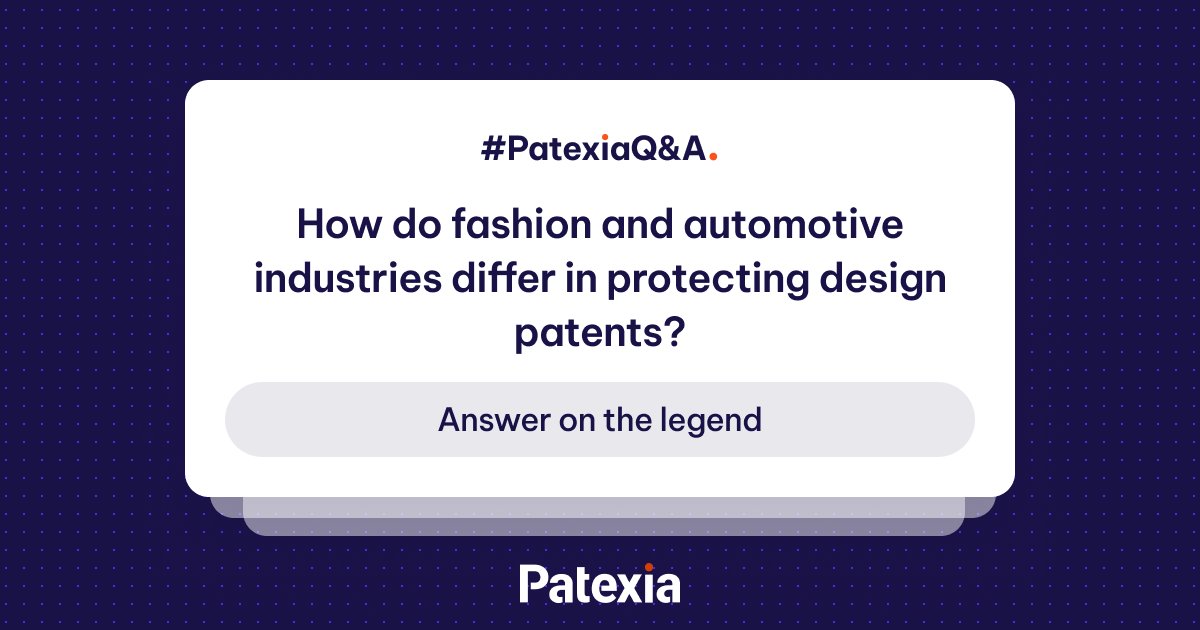 Patexia's tweet image. Exploring design patent protection in fashion vs. automotive. Fashion&apos;s rapid trends vs. automotive&apos;s longer cycles present unique challenges in IP enforcement and litigation. A closer look reveals the need for tailored strategies.#IntellectualProperty #DesignPatents #patent