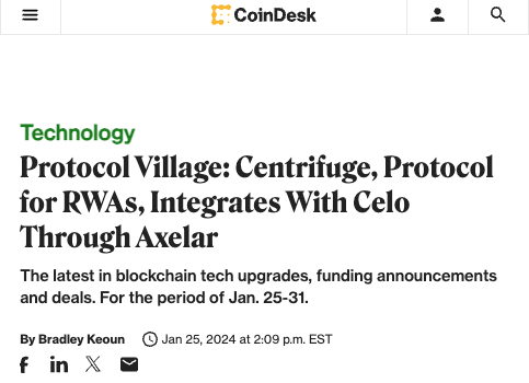 CoinDesk thông báo về việc Centrifuge tích hợp vào Celo Blockchain
