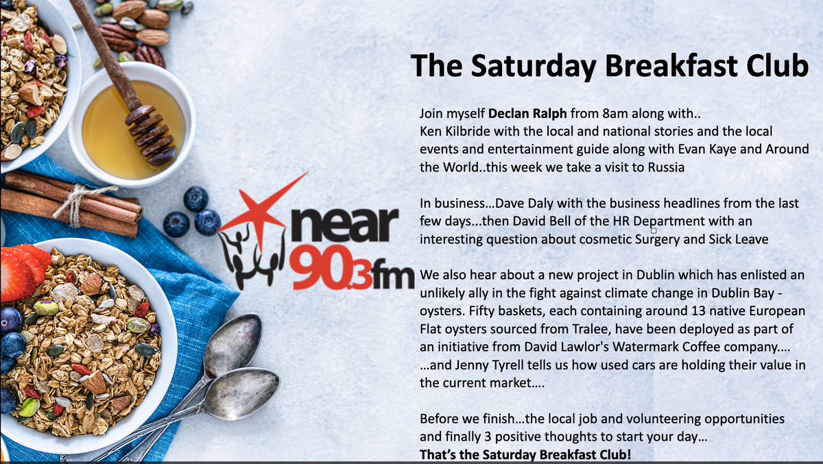 Declan Ralph (@declanralph) on Twitter photo Coming up at 8 on The Saturday Breakfast Club on <a href="/nearfm/">Near FM</a> ..Join myself and <a href="/kenkilb7/">Ken Kilbride</a> <a href="/DaveDalyFM/">David Daly</a> <a href="/theHRdepartment/">David Bell</a> and Evan Kaye for local news, events, business and HR..David Lawlor on an unlikely ally in the fight against climate change in Dublin Bay-oysters! <a href="/GreenOceanCoff1/">Green Ocean Coffee</a> 👇 Coming up at 8 on The Saturday Breakfast Club on <a href="/nearfm/">Near FM</a> ..Join myself and <a href="/kenkilb7/">Ken Kilbride</a> <a href="/DaveDalyFM/">David Daly</a> <a href="/theHRdepartment/">David Bell</a> and Evan Kaye for local news, events, business and HR..David Lawlor on an unlikely ally in the fight against climate change in Dublin Bay-oysters! <a href="/GreenOceanCoff1/">Green Ocean Coffee</a> 👇