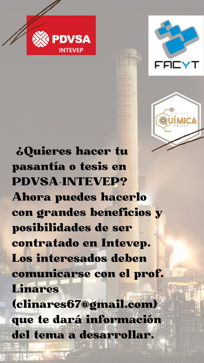 Por aqui información para realizar pasantias o tesis....
#QuímicaFacytUC