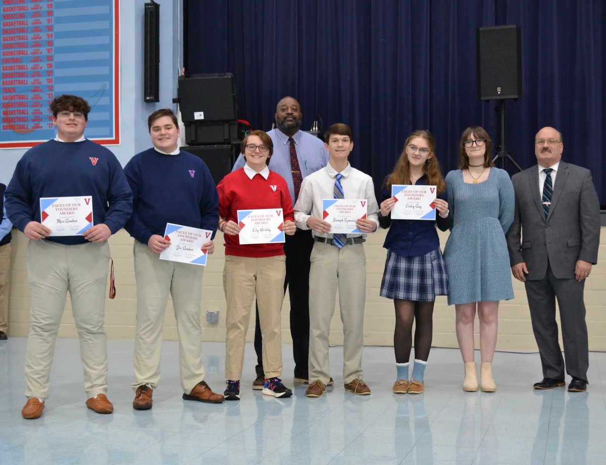 #VASJ was proud to name the recipients of the Faces of Our Founders Award this morning! 

Congratulations to the following students: 

Freshman Zac Gembus

Sophomore Lily Herlihy

Junior Max Gembus

Seniors Carley Guy and Joseph Szmania