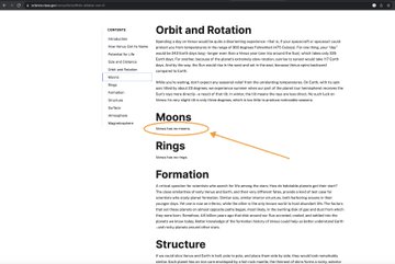 On the same NASA webpage, under Moons, it says "Venus has no moons."