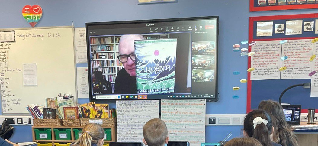 Wow! What a way to finish the week. Year 5 were thrilled with a virtual visit from <a href="/tbradman/">Tony Bradman</a> today. A great chance to meet the author of the book that’s had them hanging on every word this term! #ExceptionalEducation He even had a copy of Mrs O’Connor’s favourite book 😍