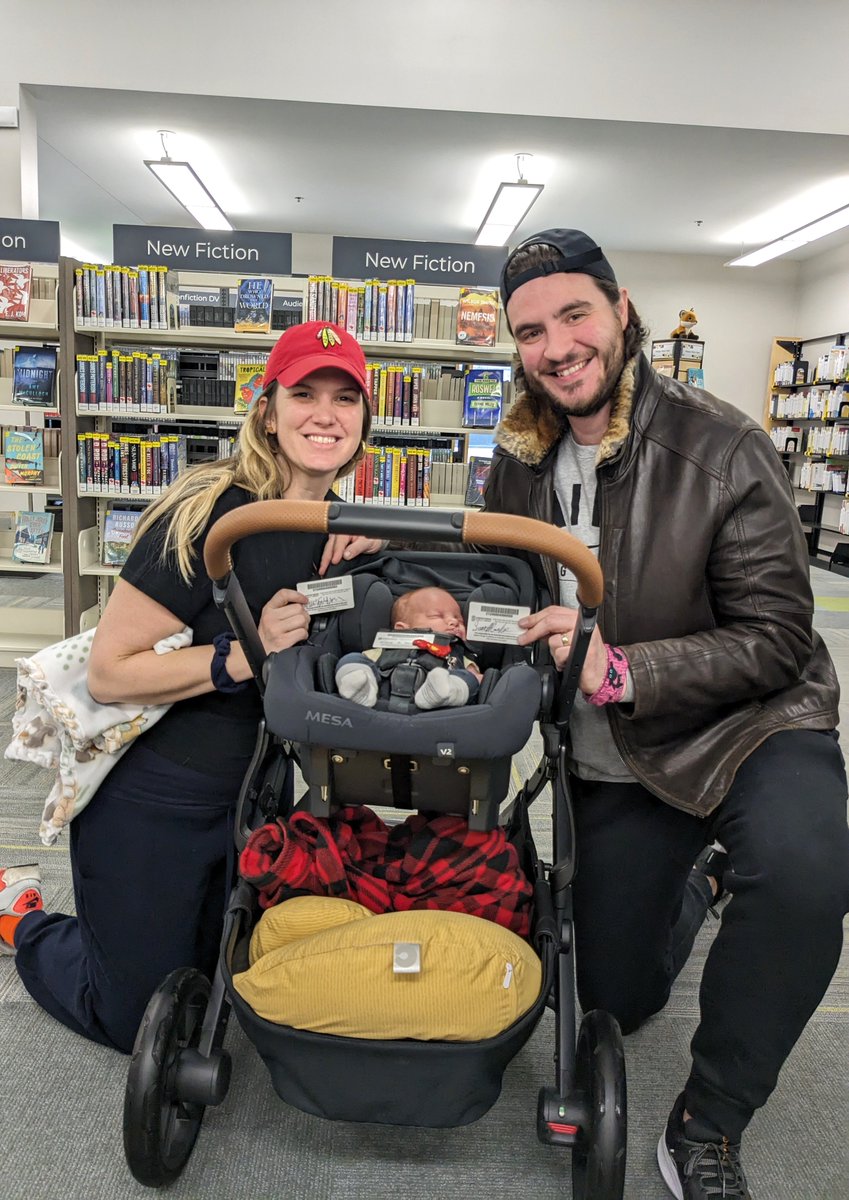 Congrats to one of our youngest new patrons (7 weeks old!) and his parents for getting their MGPL cards today!  Welcome to the library 😄