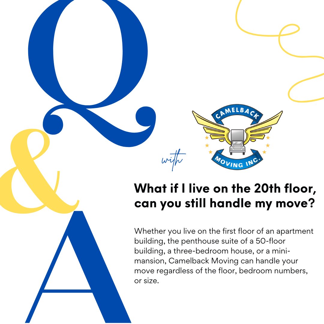 CamelbackMoving's tweet image. This is a great question! While your move time may be longer when dealing with stairs or elevators, we can still manage your move for you. #CamelbackMoving #MovingFAQ