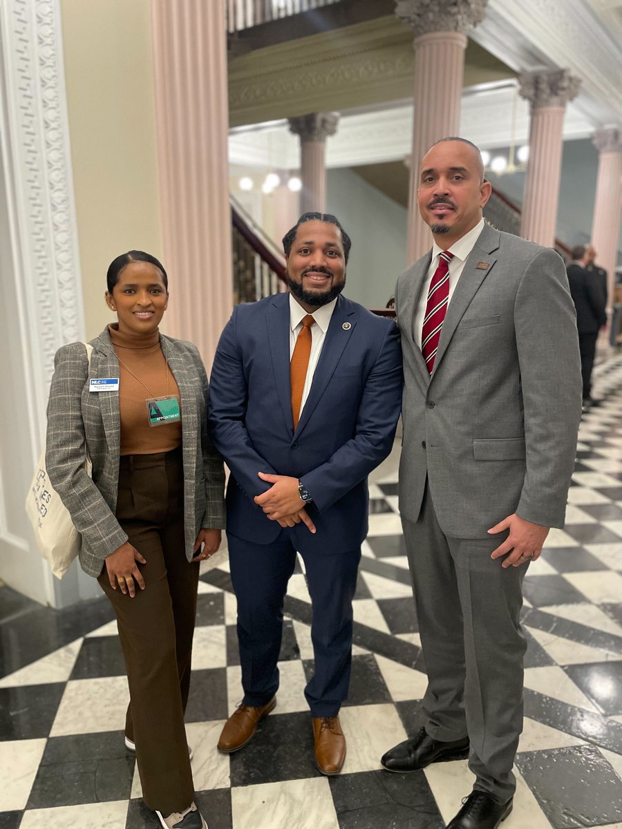leagueofcities's tweet photo. Celebrating a century of making connections like these: NLC’s Maryam Ahmed with Deputy Director of the Federal Office of Gun Violence Prevention Greg Jackson and @PeaceforDC Executive Director Marcus Ellis at a Principal Townhall on #GunViolencePrevention and Safe Storage at the @WhiteHouse!