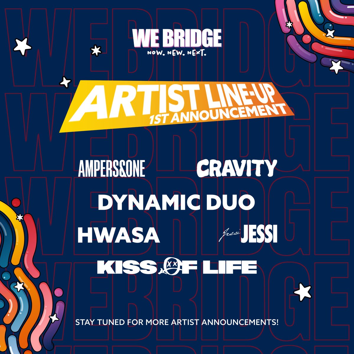 KHIPHOPMNL's tweet photo. [US SHOW] We Bridge Expo at Michelob ULTRA Arena. 

🌟WE BRIDGE 2024 - ARTIST LINEUP🌟
First Announcement

AMPERS&amp;ONE
CRAVITY
DYNAMIC DUO
HWASA
JESSI
KISS OF LIFE

Stay tuned for more artist announcements! 
#WEBRIDGE2024 #WEBRIDGEEXPO #NOWNEWNEXT
@WeBridgeExpo https://t.co/eKphWLclvp