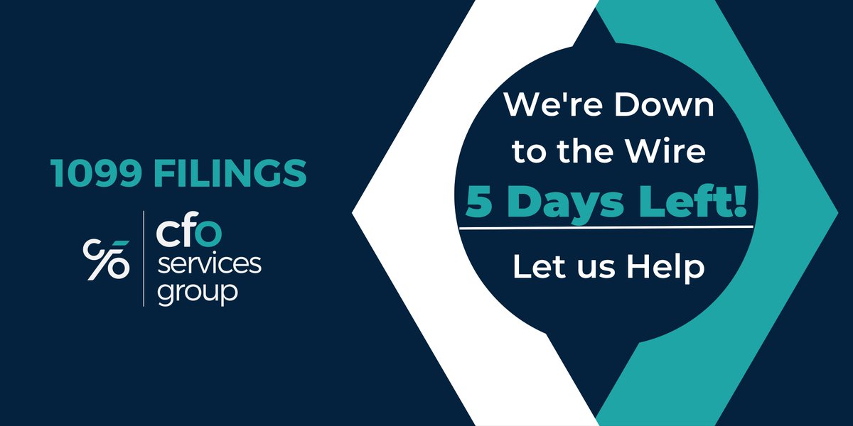 CFOServicesGrou's tweet photo. ⏰ Time is ticking – only 5 days left! Ensure your 1099 forms are filed accurately and on time. Let our experts guide you through the process. Don't wait, act now! Schedule your consultation now, link in the comment
#1099Countdown #DeadlineApproaching #CFOSG #staypenaltyfree https://t.co/kKohZ163f9