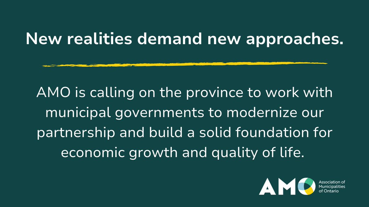 New realities demand new approaches. AMO is calling on the province to commit to a review of how we pay for and deliver municipal infrastructure and services. Learn more in our Pre-Budget Submission: amo.on.ca/sites/default/…