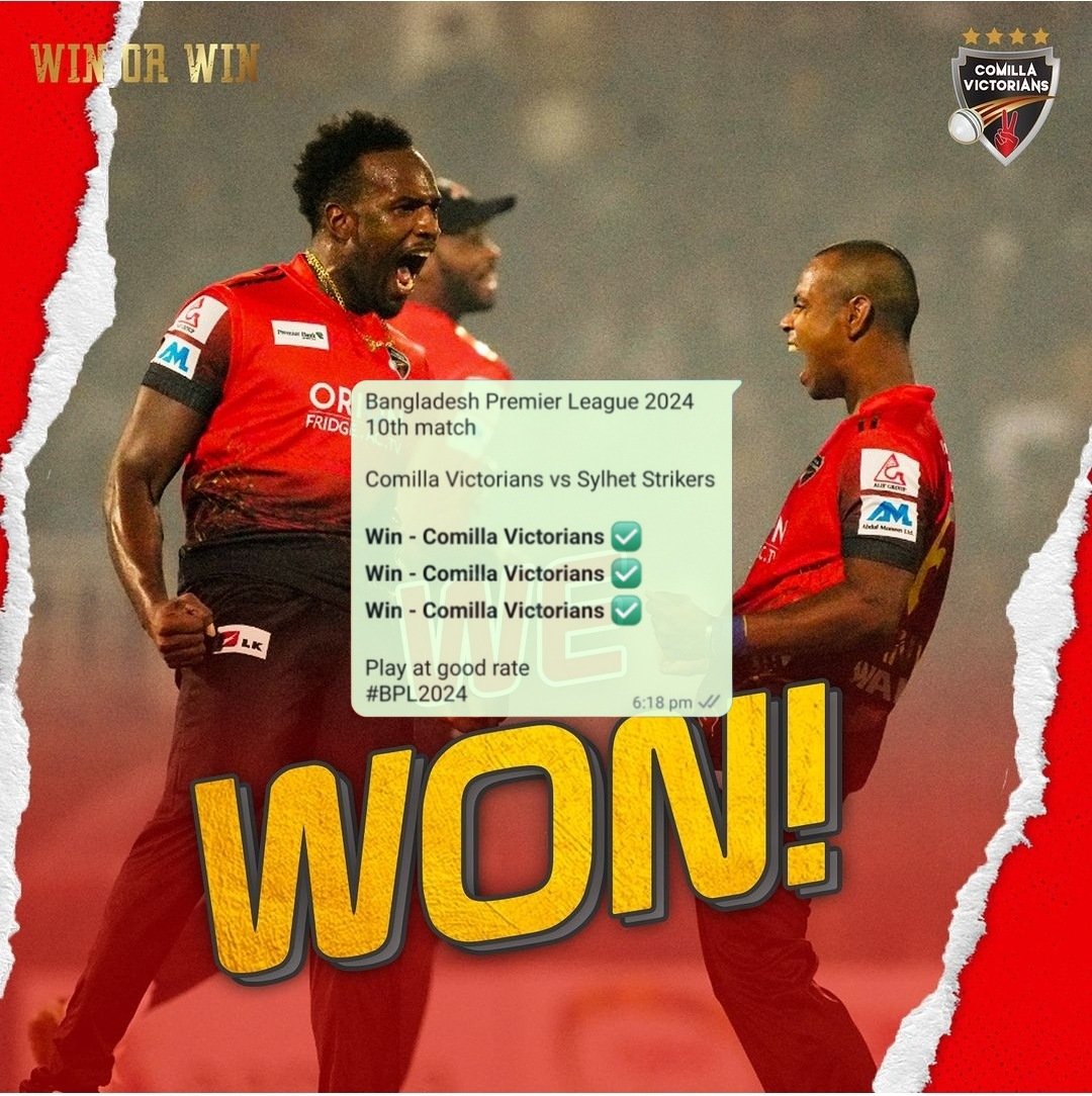 HashtagCricket7's tweet photo. Congratulations 🎉🥳👏
Comilla Victorians ✅ win pass ✅
Durban Super Giants ✅ win pass ✅
#SA20 #BPL2024 #CricketKing #INDvsENG #INDvENG #CVvSS https://t.co/N3FdW65tkJ