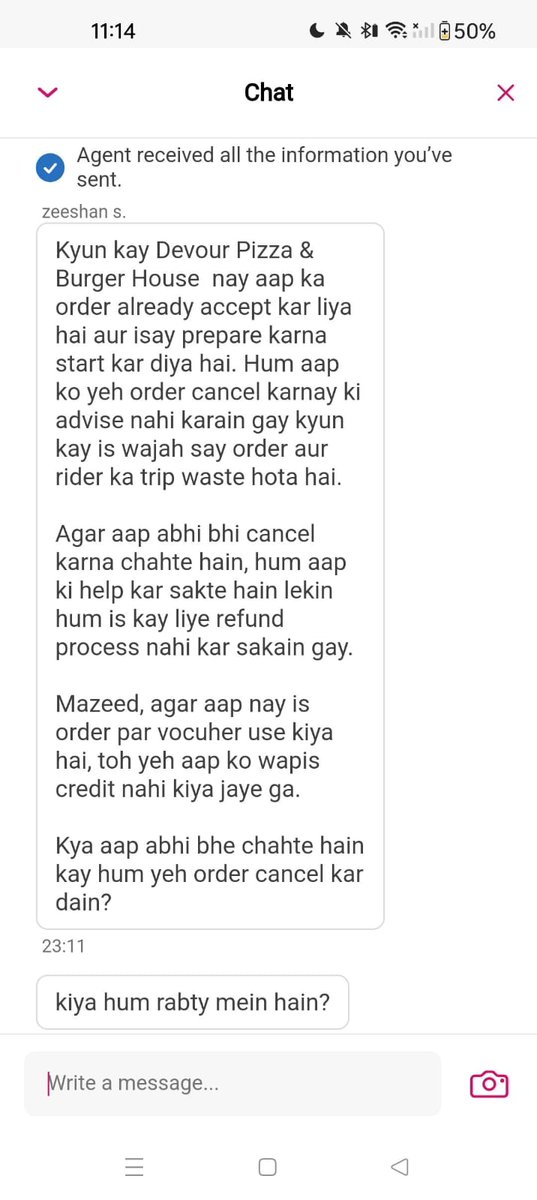 dxbkingid's tweet photo. @foodpanda you such people are bad image of our country you have a very poor cheap staff and service you are scammer i don't have word to explain the issue i face just chek your staff response they want to cancel order only and no refund just learn from @Talabat @Deliveroo https://t.co/ttcdaqBTpz