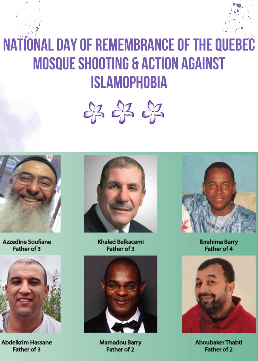Six years ago on Jan 29, 2017, we witnessed the devastating Quebec Mosque Shooting, the darkest day in Canadian history for a house of worship. Six beautiful lives were tragically taken after evening prayers.Let's remember &amp; honor them &amp; work togetehr against hate &amp; Islamophobia.