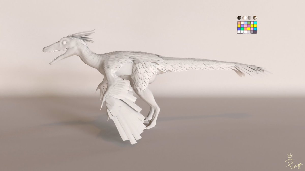 LadyPinya_'s tweet photo. WIP Pyroraptor, modelado en #zbrush y las plumas en Maya https://t.co/ooLN0Ugz46
