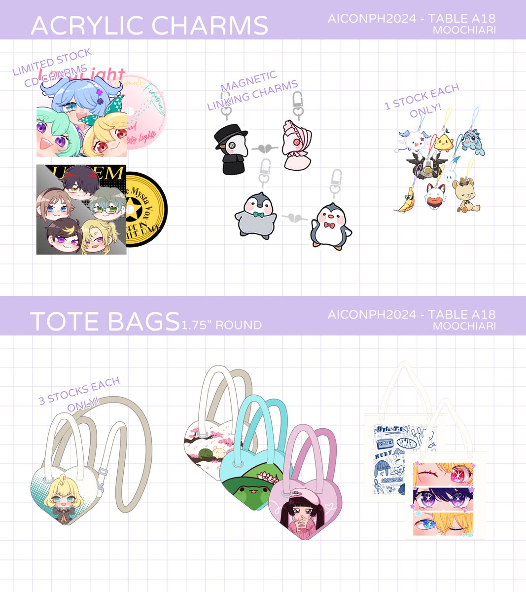 moochiari's tweet photo. ✧ #AICon2024 CATALOG ✧

Forgot to make a catalogue but here's a bunch of new gummy stickies for my 1st 2024 con >< @AIConPH!!

Mostly Love Live, PLAVE and virtual idol merch ^^

✧Table A18
✧ The Elements at Eton Centris, QC at 10am https://t.co/qCOan4rZM1