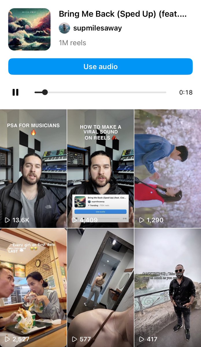 thisismilesaway's tweet photo. Just hit 1 million uses on Bring Me Back - Sped Up on Reels. Truly insane 🔥 #viral #trendingreels @OverTheRidgely https://t.co/tq24R1X8ZW
