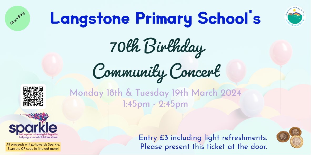 Come and join us for our ‘70th Birthday Community Concert’. Tickets are now on sale at: Hillcroft Garage, Penhow Village Shop & P. W Halse and Sons Garden Centre. Limited availability - don’t miss out! 🥳