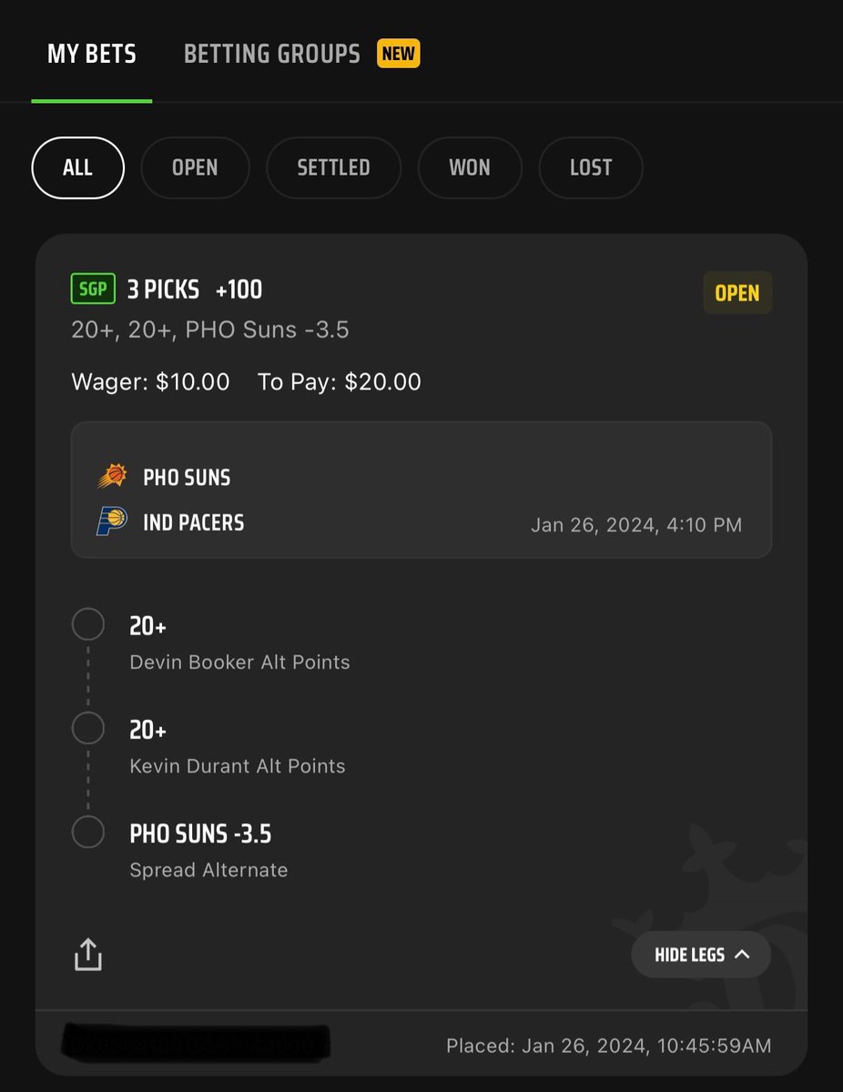 DeeZ_Pix's tweet photo. Here we go, the $10 to $1000 challenge

Let’s find those +100 bets and keep doubling up!!!

Day 1: $10 —> $20

DBook 20+
KD 20+
Suns -3.5
+100

#DeezPix #LetsGo https://t.co/JD0tmbmNzj