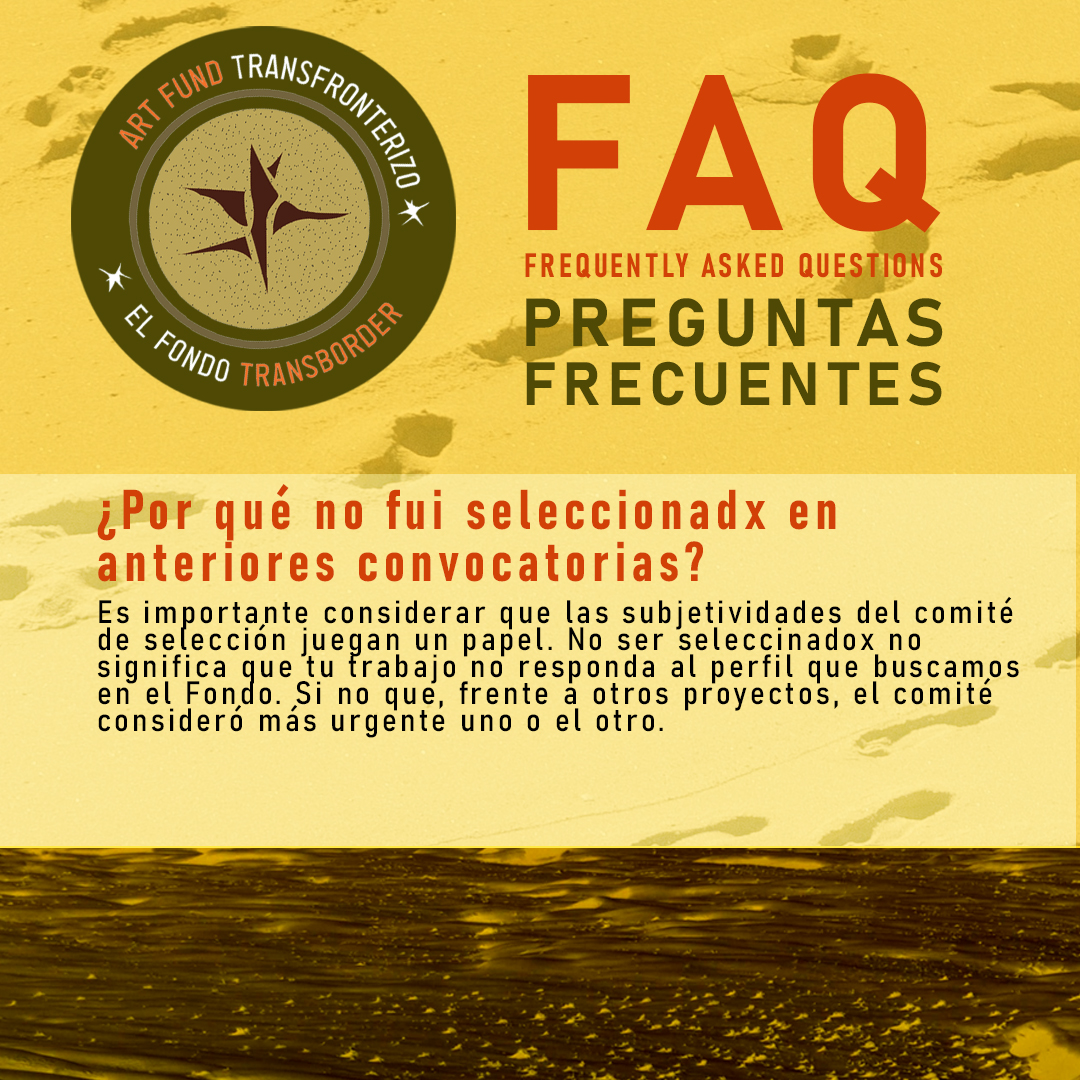 FTransborder's tweet photo. FAQ: ¿Por qué no fui seleccionado anteriormente?☀️🔄🌵
.
.
#fondostransborder #elpaso #cdjuarez #frontera #artsandeducation #borderlands #contemporaryart #artecontemporaneo #artsandsocialpractices #art #artefronterizo #artivism #callforartists #opencallforart #artistsopencall https://t.co/C8YjawkVLE