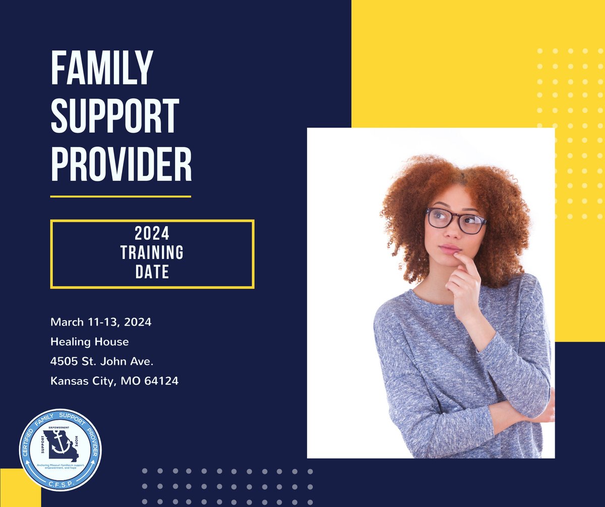 MOCredentialing's tweet image. Our Family Support Provider Training is open. FSP's contribute to strengthening families and providing vital services. Their shared experiences inspire hope and unity. Sign up now: rpb.li/pEhPtv #FamilySupport #TrainingClasses