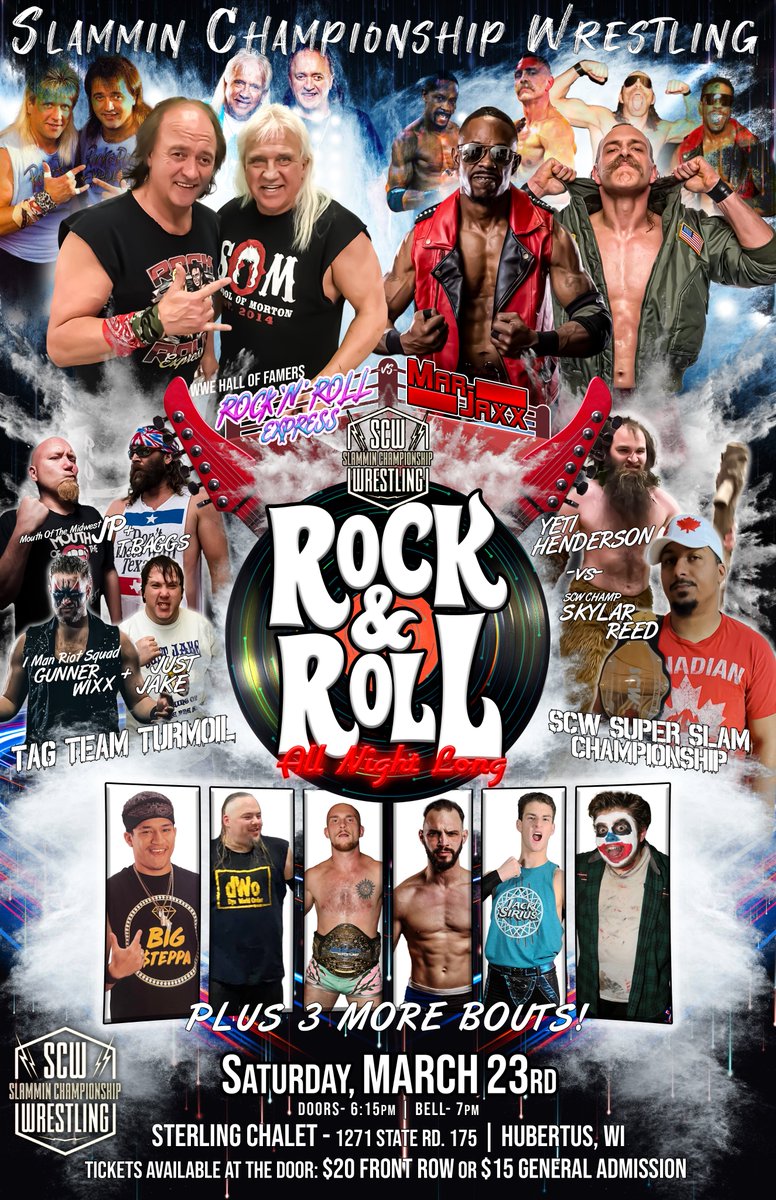 #WWE Hall of Famers, the Rock & Roll Express come to Hubertus, WI. to 'Rock & Roll All Night Long'. They will be in action against Mar-Jaxx, plus for favorites from SCW will be in action. Tickets available on Cash app by using $Jakefishing1 or Pay Pal meidamjacob@ymail.com.