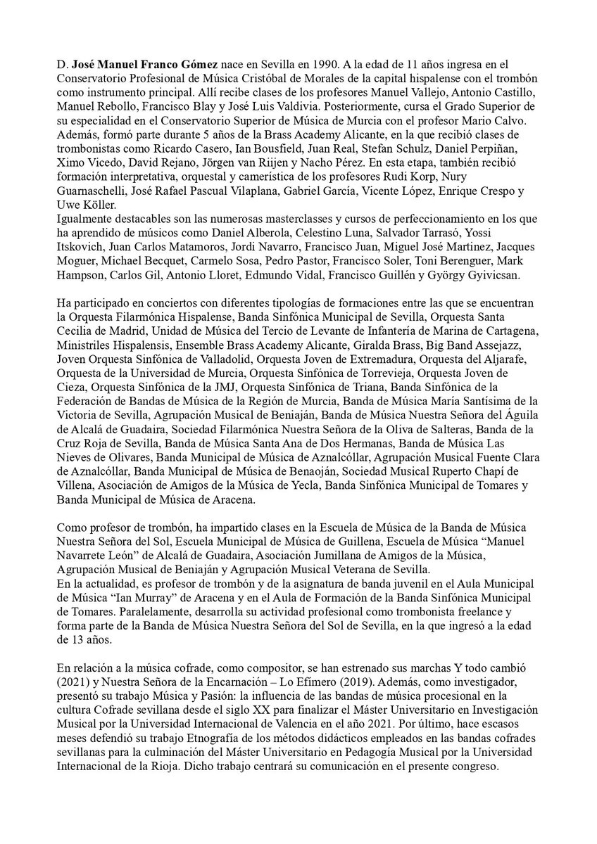 HebdomadaSancta's tweet photo. @josem_franco es otro de nuestros comunicantes, él nos hablará el viernes 2 a las 17:10 h. de la "Etnografía de los métodos didácticos empleados en las bandas cofrades sevillanas". https://t.co/5iS8Pbm3dn