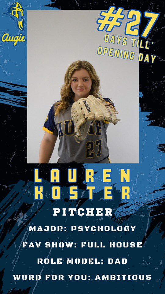 Augustana Softball (@augie_sb) on Twitter photo 27 more days until opening day! Meet <a href="/laurenkoster9/">lauren koster</a> #SetSail #TheAugieWay <a href="/augieathletics/">Augustana Vikings</a> 27 more days until opening day! Meet <a href="/laurenkoster9/">lauren koster</a> #SetSail #TheAugieWay <a href="/augieathletics/">Augustana Vikings</a>