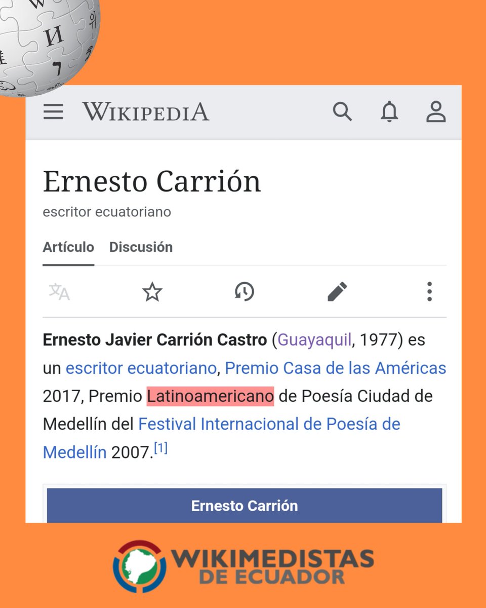 Quieren saber más acerca de la última obra de Ernesto Carrión? 
Míralo en el canal de YouTube de Wikimedistas de Ecuador

youtube.com/watch?v=OAnc-M…