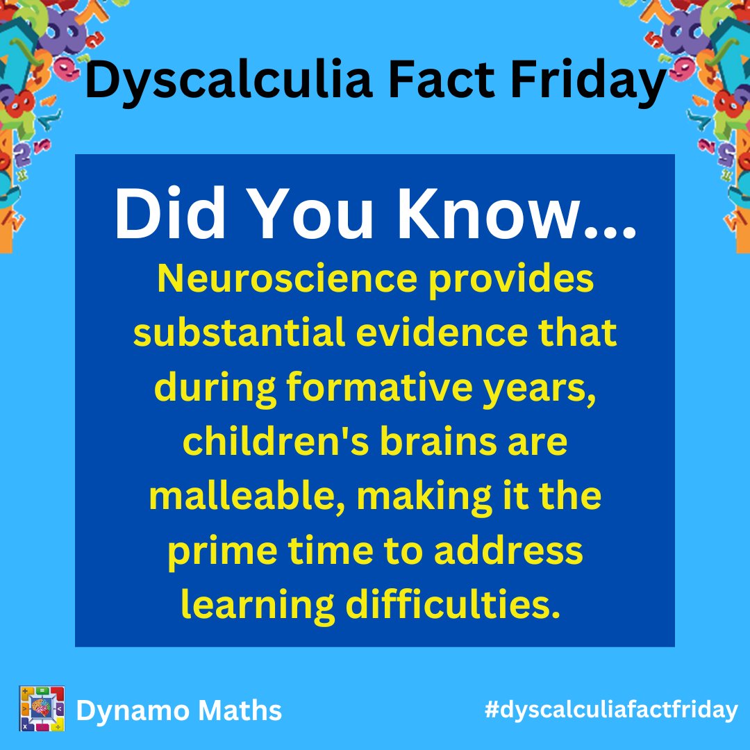 dynamomaths's tweet image. Welcome to a new week of Dyscalculia Fact Friday! 🌟

How might this knowledge influence our strategies for dyscalculia intervention in early education? Share your thoughts! 📚

#dyscalculiafactfriday #dyscalculia #dynamomaths #senco #headteachers #specialeducation